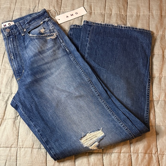 AMO Denim - AMO Frida Flare Jeans Size 27 NWT High Rise Distressed Wide Leg $310